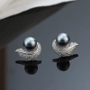 The new S925 silver-needle studded zircon feather pearl stud earrings feature a high-end design and are a light luxury French retro earring accessory Specification image